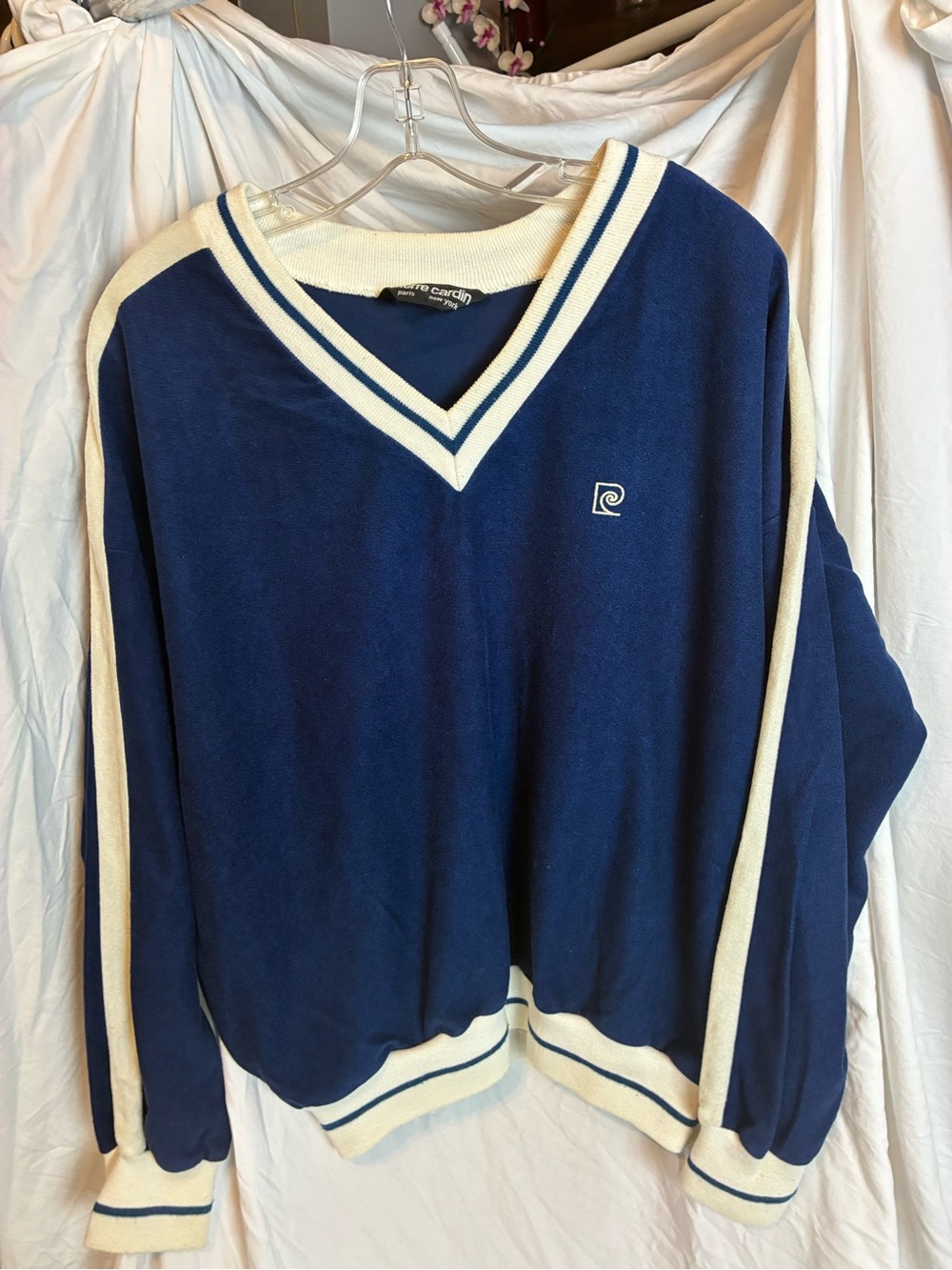 Pierre Cardin Navy Pullover with Cream Stripes